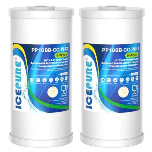 5 Micron 10" x 4.5" Whole House Sediment Activated Carbon and Anti Scale Water Filter Compatible with GE FXHTC (2 Count)