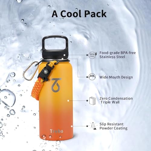 Insulated Water Bottle 32 oz with 3 Lids