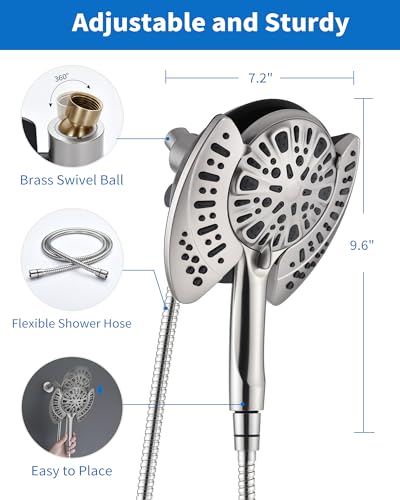 2 in 1 Shower Head with Handheld Combo High Pressure Nickel 2.5 GPM (2 Count)