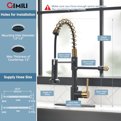 Black and Gold Drinking Water Faucet 3 in 1 Commercial Pull