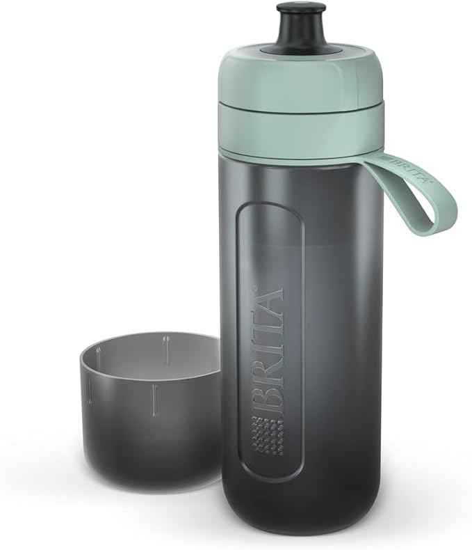 BRITA Sports Water Filter Bottle Model Active Dark Green (600ml) incl. 2x MicroDisc Filters - squeezable BPA-free on-the-go bottle, filters chlorine, organic impurities, hormones & pesticides