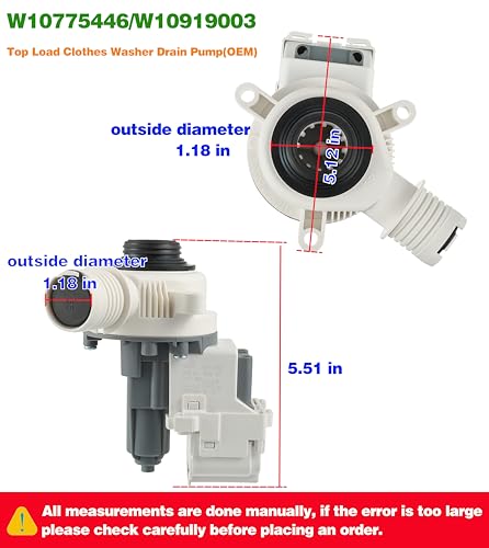 W10919003 W10775446 Washer Drain Pump Compatible With Whirlpool Kenmore Maytag Clothes Washer Washing Machine Water Drain Pump and Motor Replacement Parts for