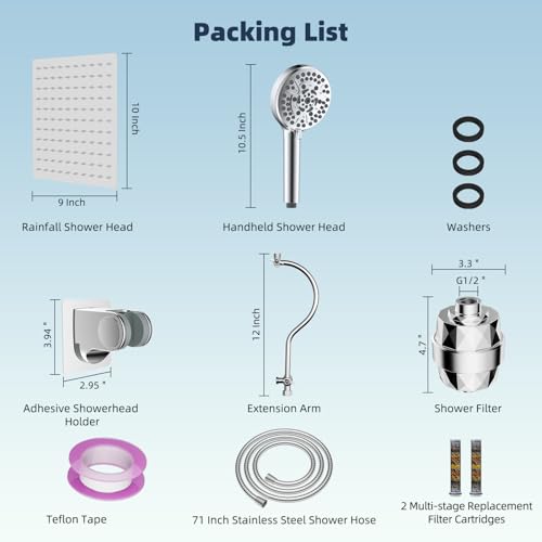 All Metal Dual Filtered Rainfall High Pressure 10'' Shower Head