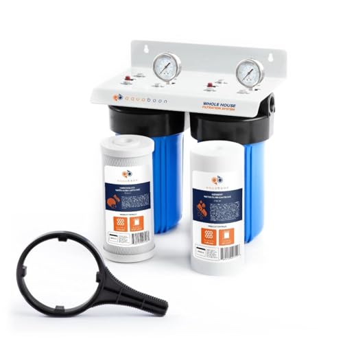 2 Stage Whole House Water Filter System with 5 Micron 10x4.5 House Water Purification Reducing Sediment and Odors