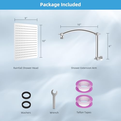 All Metal 10'' Rain Shower Head with 16'' Extension Arm
