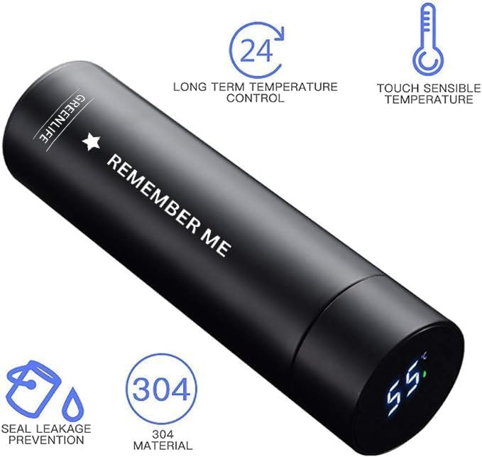 GreenLife Hydro Smart Sports Water Bottle with LED Temp Display, Vacuum Insulated Stainless Steel,Cold 36 Hrs, Hot 24 Hrs, BPA-Free, Leak Proof, for Travel & Outdoor ((Black)