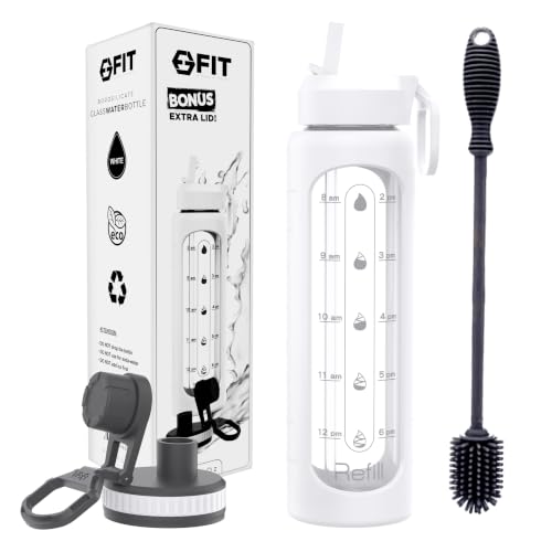 32 oz Glass Water Bottle with Straw Lid & Brush Set