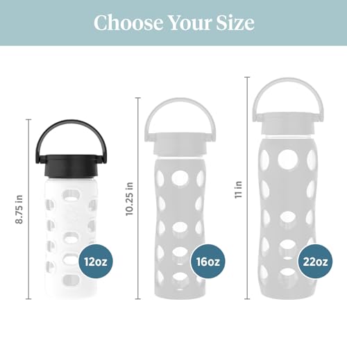 12-Ounce BPA-Free Glass Water Bottle with Classic Cap and Protective Silicone Sleeve, Optic White
