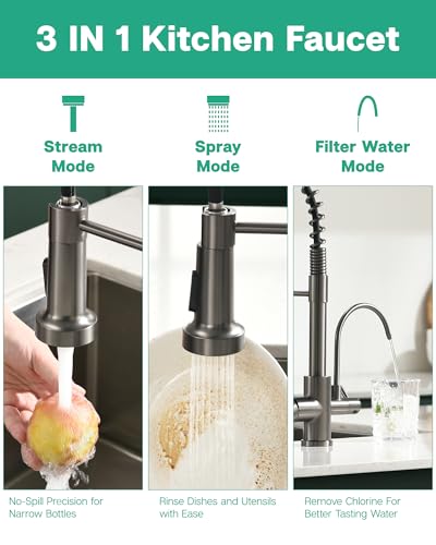 3 in 1 Kitchen Faucet with Pull Down Sprayer Black Stainless