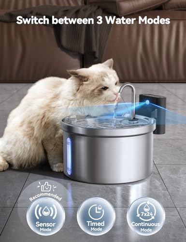 Wireless Cat Water Fountain [Water & Battery Separation] FEELNEEDY Stainless Steel Automatic Pet Water Dispenser