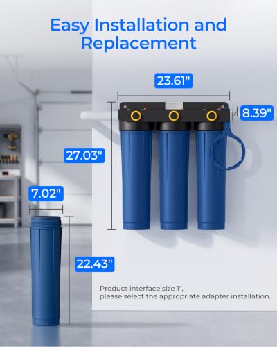 WHF3E-SKH 3-Stage Whole House Water Filter System, 20" x 4.5"