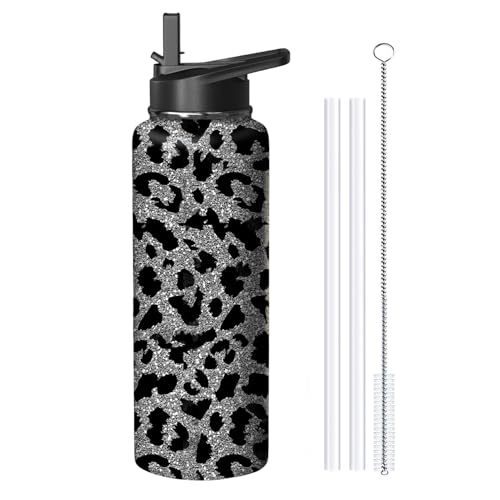 40oz Leopard Water Bottle with Handle and Flip Straw