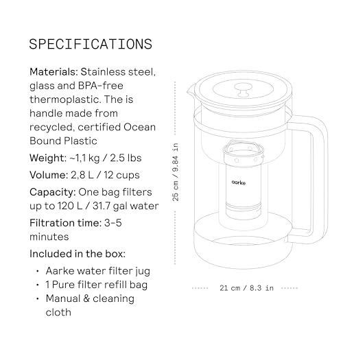 Purifier Glass & Stainless Steel Water Filter Pitcher