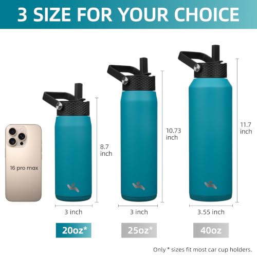 20 oz Insulated Stainless Steel Water Bottle with 3 Lids