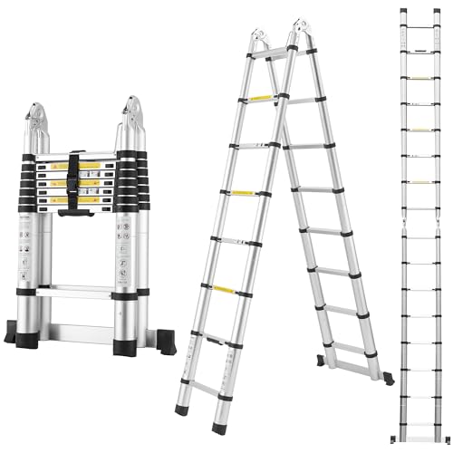 A Frame Telescoping Ladder 16.5Ft Aluminum with Stabilizer Bar