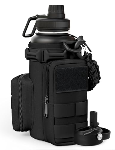 32 Oz Black Tactical Water Bottle with 2 Lids