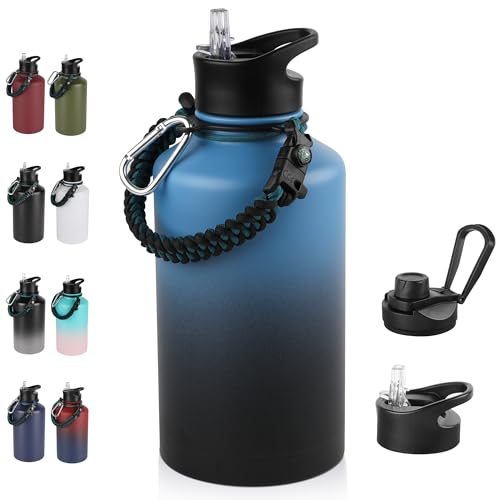 64 oz Insulated Water Bottle with Straw & Spout Lids