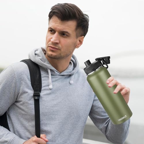 40oz Large Metal Sports Insulated Water Bottle with 2 Lids
