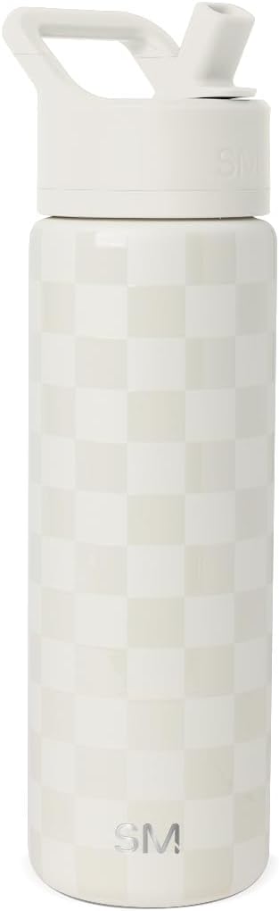 Simple Modern Water Bottle with Straw Lid | Vacuum Insulated Stainless Steel Metal | Reusable Leak Proof BPA-Free Cup for School | Summit Collection | 22oz, Cream Checkmate