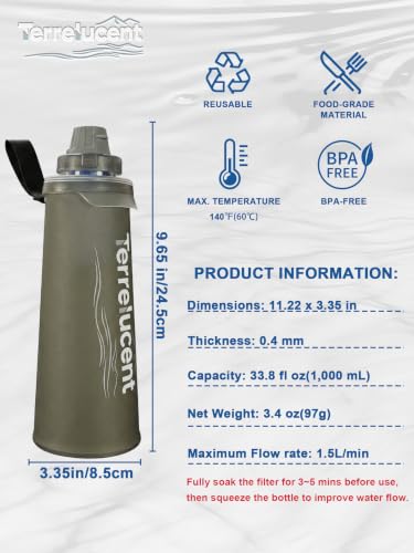 Collapsible Water Filter Bottle with Carabiner