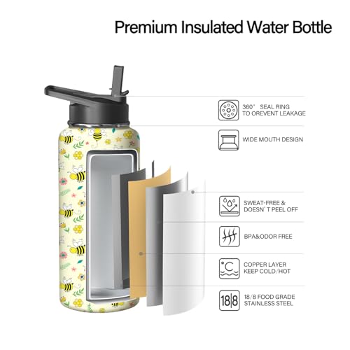 18oz Bee Water Bottle with Handle and Flip Straw