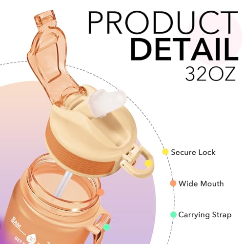 Plastic Water Bottle With Straw & Time Marker