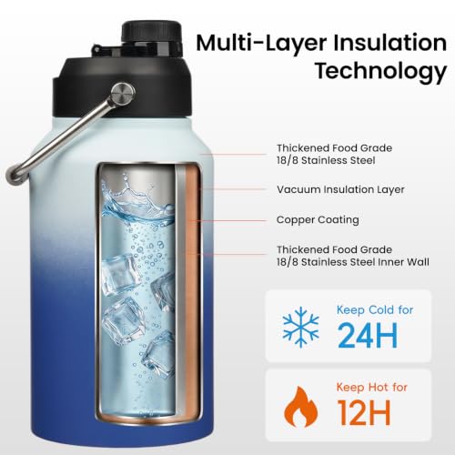 128 oz Insulated Stainless Steel Water Bottle Jug with Handle