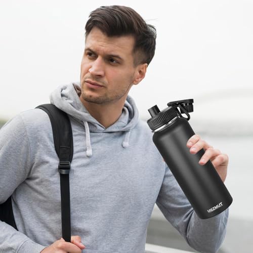 40oz Large Metal Sports Insulated Water Bottle with 2 Lids