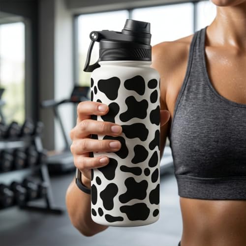 Cow Skin Stainless Steel Water Bottle with Strap 32oz