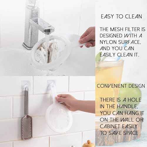 2 Piece Fine Nylon Mesh Strainer Kitchen Food Yogurt Mesh Sieve Plastic Mesh Colander with Handle Mini Brine Shrimp Separation Net for Filtering Juice Milk Soy Coffee Honey Wine Yogurt (2 Count)