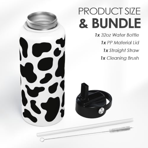 Cow Print Water Bottle 32oz Stainless Steel Vacuum Insulated with Lid