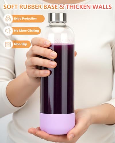 32oz Large Glass Juice Bottles With Stainless Steel Lids (3 Count)