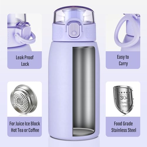 Insulated Water Bottle 12 oz with Dustproof Lid