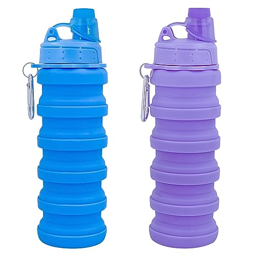 Collapsible Water Bottles Two Pack Travel Sports Portable Sport Water Bottle comes with mountaineering Buckle 500ml silicone Water (2 Count)