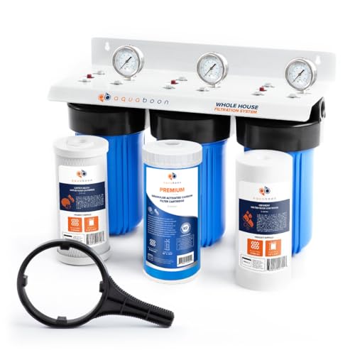 3 Stage Whole House Water Filter System with 5 Micron 10x4.5 House Water Purification Reducing Sediment