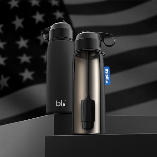 All-in-ONE | Vacuum Insulated Stainless Steel Water Bottle Flask with a Filter (26oz) | Made in The USA | Removes 99.99% contaminants (Regular - Black)