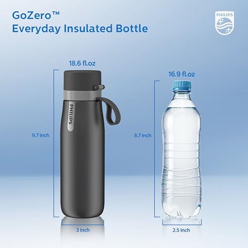 Filtered Water Bottle Stainless Steel Keeps Cold 18.6oz Black
