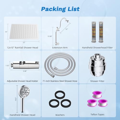 12" Dual Filtered 10" Rainfall Shower Head with Handheld 10