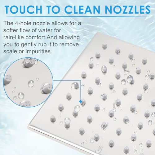 6 Inch Square Shower Head Stainless Steel High Pressure Rain Shower Heads with Extension Arm Adjustable Angle Replacement Luxury Shower Head for Modern Bathroom