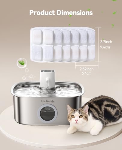 6 Pack Cordless Dog Water Replacement Filters & 6 Packs Pump Filters Sponges Compatible with Battery Operated Stainless Steel 8L Dog Water Fountain