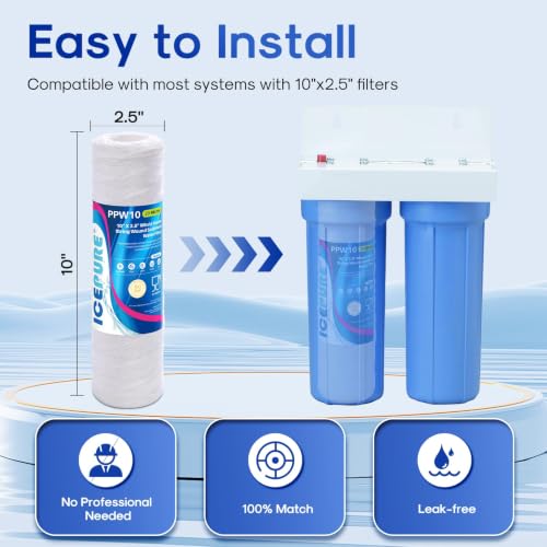 20 Micron 10" x 2.5" String Wound Sediment Water Filter Cartridge for Well filter Universal Replacement for Any 10 inch RO Unit (6 Count)