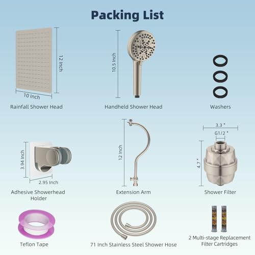 All Metal 12'' Filtered Rainfall Shower Head Combo