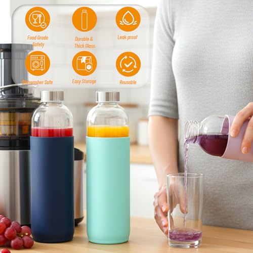 18 oz Glass Water Bottles with Lids and Silicone Sleeve 10 Pack