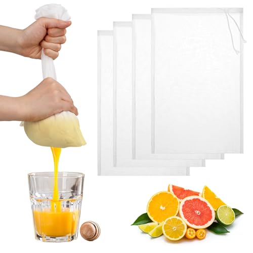 4 Pack Nut Milk Bag 12 x 8 Inch Nut Bag Strainer Reusable Nylon Cloth (4 Count)