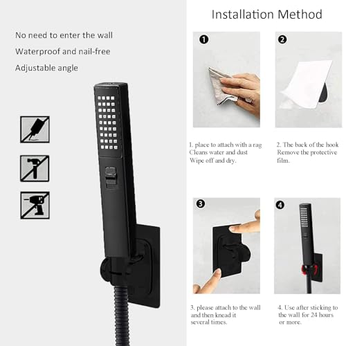 6'' Square High Pressure Rain Black Shower Heads with Handheld Spray Combo. Equipped with 78" Leakproof Hose