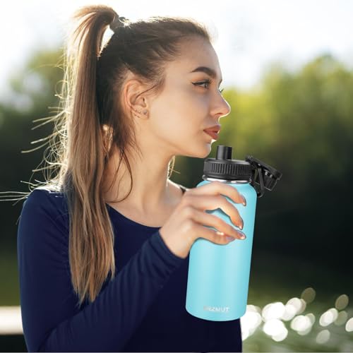 32oz Metal Sports Insulated Water Bottle with 2 Lids