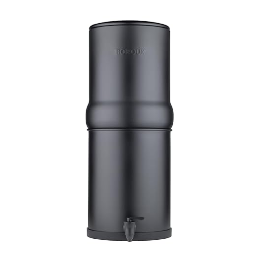 Boroux Legacy Gravity-Fed Countertop Stainless Steel Water Filter System | 3 Gallons with 2 Authentic Black Foundation. Filters | Matte Black