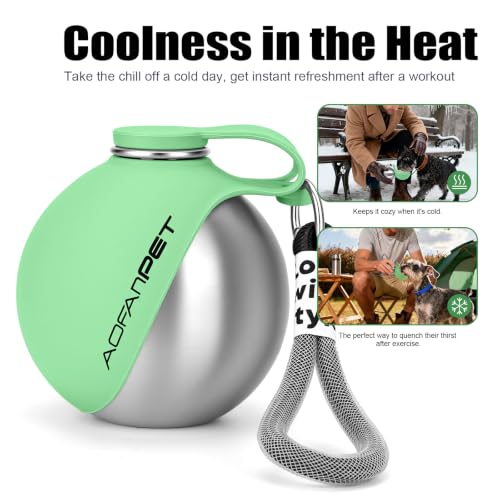 Portable Dog Water Bottle 10oz Stainless Steel Travel Dog Water Dispenser with Bowl No