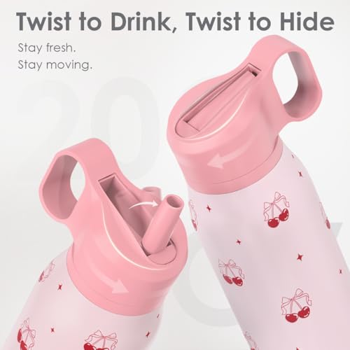 Cherry Water Bottle with Twist Lid Stainless Steel 20oz