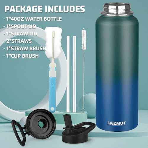 40oz Large Metal Sports Insulated Water Bottle with 2 Lids (40 Count)